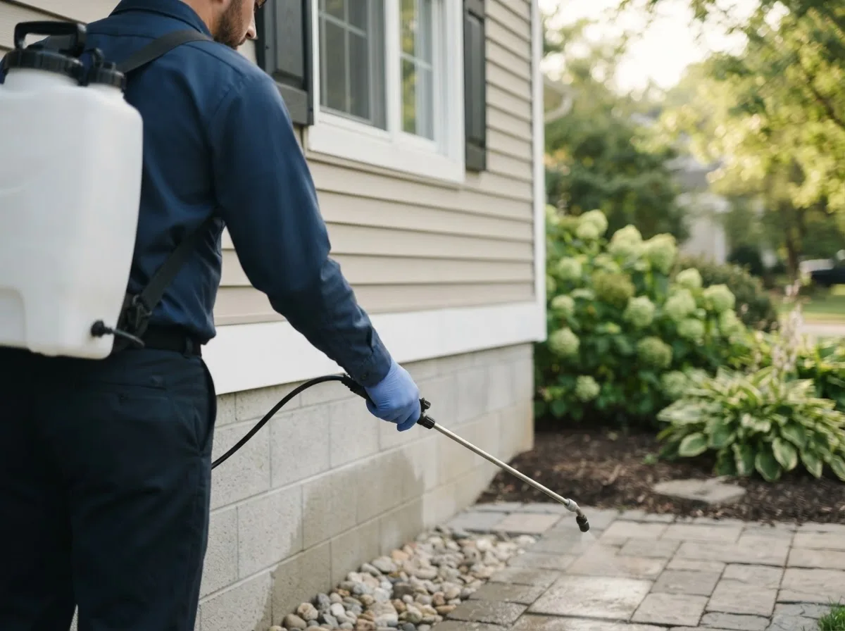 Pest control technician inspecting a home in Traver, CA